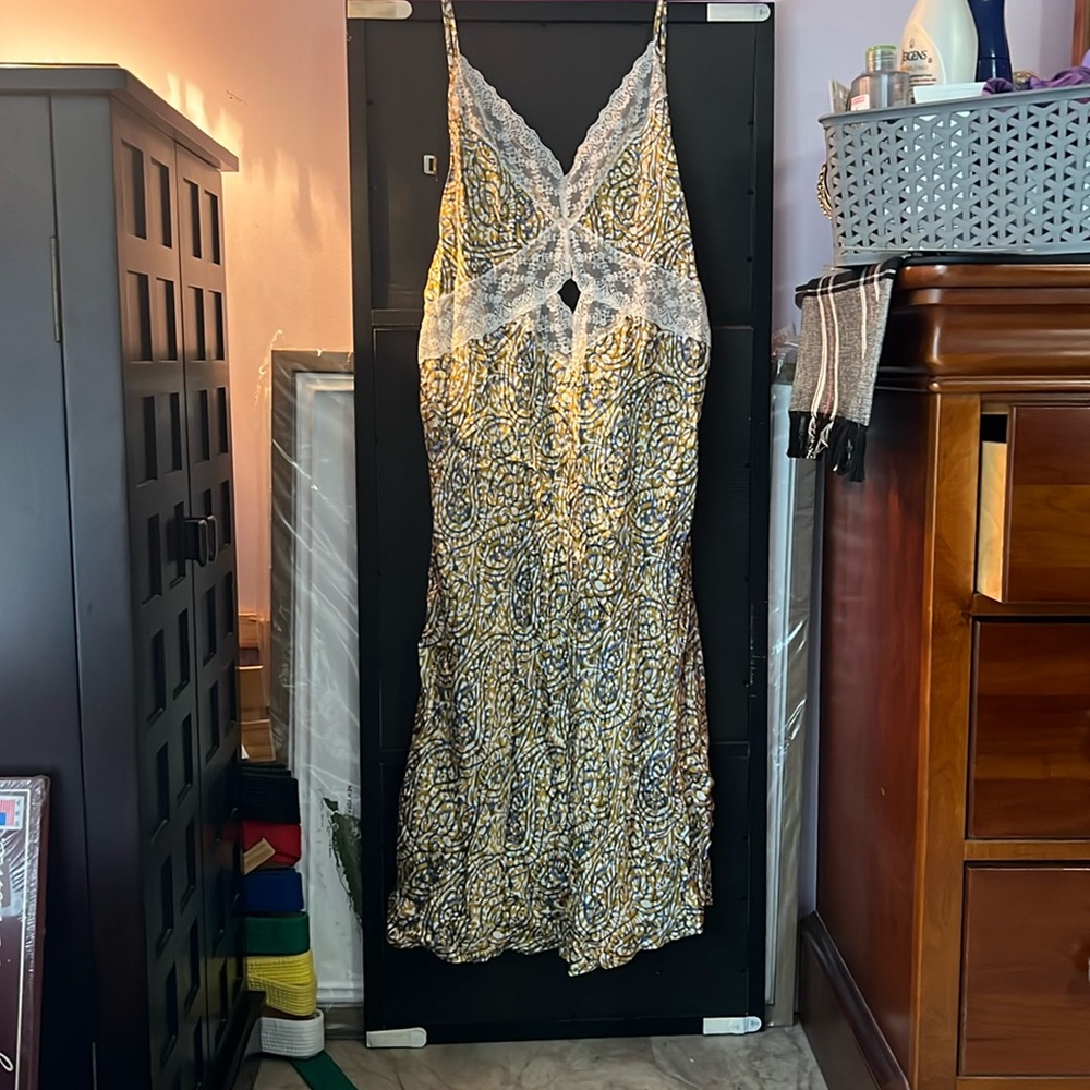 Anthropologie, L, NWT satin and lace slip midi dress